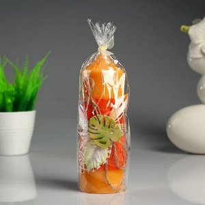 Свеча- цилиндр "Монстера" оранжевая, с декором, 5?15,5 см