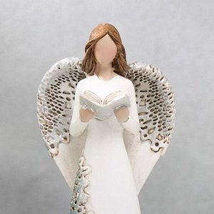 Сувенир полистоун "Ангел с книгой, платье с серебристыми узорами" 19,5х7х4,5 см