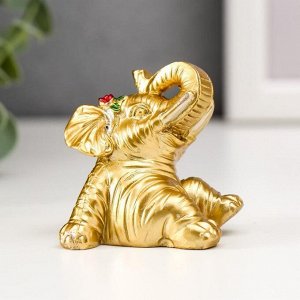 Сувенир полистоун "Золотой слонёнок с цветочком" набор 8 шт 5,5х4х4 см