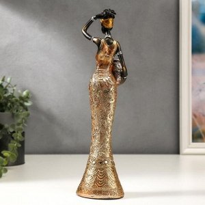 Сувенир полистоун "Африканка с кувшином, в платье с золотыми цветами" МИКС 30х8х5,8 см