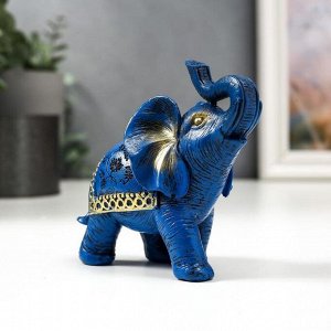Сувенир полистоун "Синий слон с золотым узором на попоне" 11х11.5х6 см