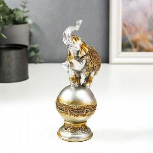 Сувенир полистоун "Слон на шаре в ажурной попоне" 19х8,5х5,5 см