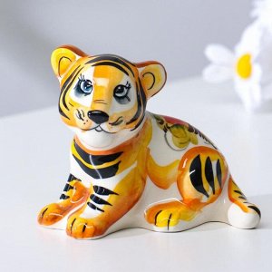 Сувенир Тигр "Хан", 10,5 см, гжель, цвет