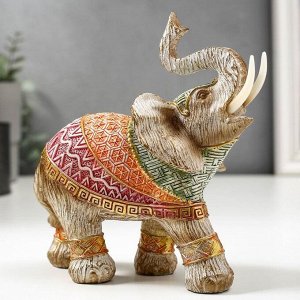 Сувенир полистоун "Слон в разноцветной попоне с рисунками" под дерево 15х16х7,7 см