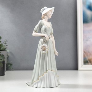 Сувенир керамика "Девушка в ретро-платье в шляпке-панамке с сумочкой" 32х10.5х13.5 см