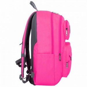 Рюкзак BRAUBERG LIGHT молодежный, с отделением для ноутбука, нагрудный ремешок, фуксия, 47х31х13 см, 270297