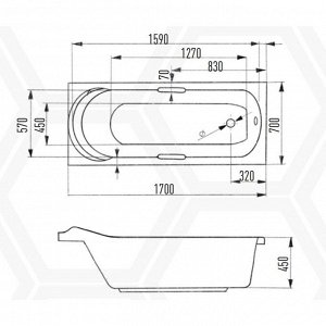 Ванна акриловая Eurolux LAIT X17070, 170x70x40 см, без каркаса