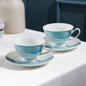 Набор чайный Magistro «Мраморный закат», 2 чашки 240 мл, 2 блюдца d=14 см