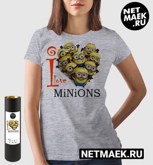 Женская футболка i love minions, цвет серый меланж