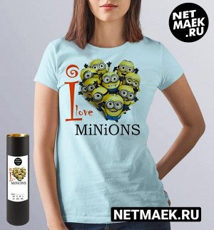 Женская футболка i love minions, цвет голубой