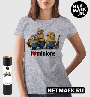 Женская футболка i love minions (new), цвет серый меланж