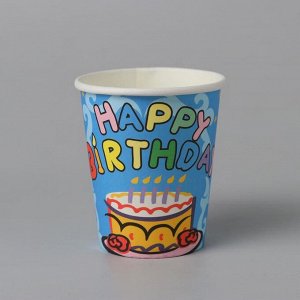 Стакан бумажный «С днём рождения», торт, 6 шт., цвет голубой