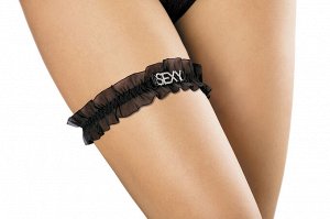 подвязка Подвязка на ногу из чёрной вуали с ювелирной брошкой «SEXY», арт. P-001.