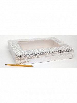 Коробка складная с окном 40 х 30 х 7 см цвет серебро 2 части