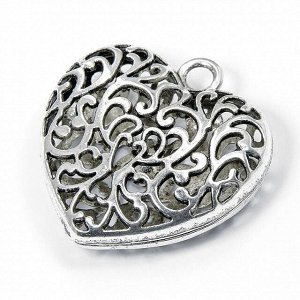 Кулон Сердце 51x50x17мм, Античное Серебро