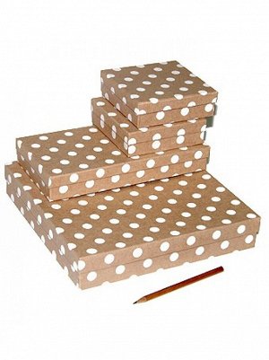 Коробка крафт 11,5 х11,5 х3,5-25 х25 х4,5 см набор 4 шт плоская Горошек белый 40/601