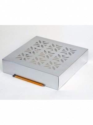Коробка складная 30,5 х30,5 х7,5 см ажур цвет серебро 2 части HS-11-6