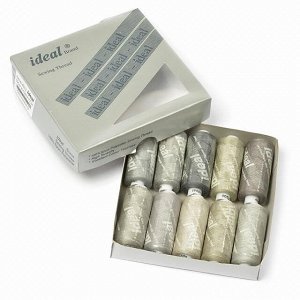 Набор бытовых ниток IDEAL 40/2 366м 100% п/э, MIX GY, ассорти (серые оттенки) уп.10шт