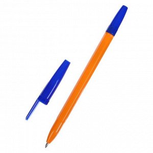 Ручка шариковая 0,7 мм, синяя, корпус оранжевый с синим колпачком