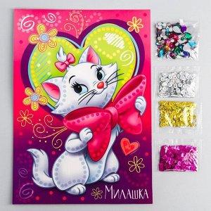 Аппликация стразами и пайетками «Милашка», Кошечка Мари, А4