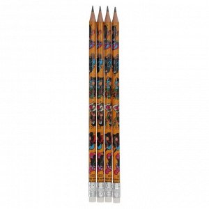 Набор 4шт карандаш ч/г дизайн K-I-N 1231 Крот d=2мм, корп толщ=7мм, корп L=189мм, с ластиком (491653