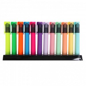 Набор маркеров текстовыделителей 12 цветов, 5.0 мм, deVENTE (6 неоновых и 6 пастельных цветов), на поддоне в пластиковой коробке