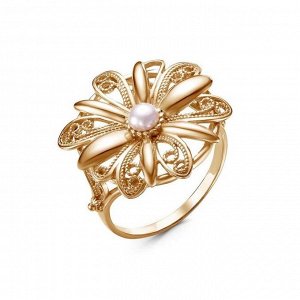 Кольцо "Цветок" жемчужинка, позолота, 19,5 размер
