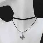 Чокер &quot;Двойной&quot; с нитью, бабочка, бело-чёрный в серебре ,L=40см