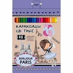 Карандаши цветные 18 цв. Bonjour Paris 18113 Hatber