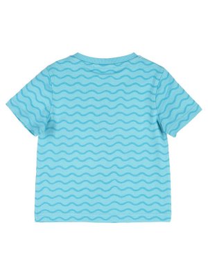 Футболка Хлопковая голубая футболка для мальчика. Окантовка горловины выполнена из трикотажной резинки. На плече кнопки-застежки. Принт в морской тематике с черепахой. Надпись: "I feel good". Благодар