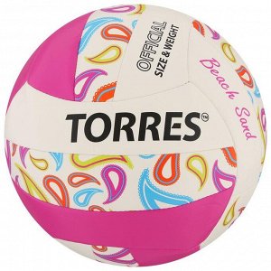 Мяч волейбольный пляжный TORRES Beach Sand Pink, размер 5, синтетическая кожа (ТПУ),машинная сшивка, бутиловая камера, бе