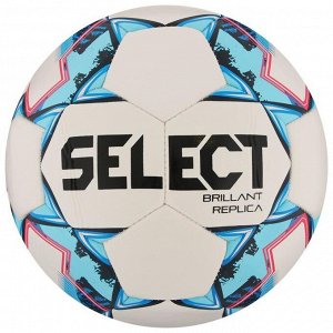 Мяч футбольный SELECT Brillant Replica, размер 4, 32 панели, ПВХ, машинная сшивка, цвет белый/голубой