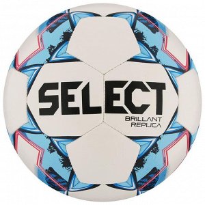 Мяч футбольный SELECT Brillant Replica, размер 5, 32 панели, ПВХ, машинная сшивка, цвет белый/голубой