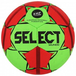 Мяч гандбольный SELECT Mundo, Lille, размер 0, ПУ, ручная сшивка, цвет зелёный/красный
