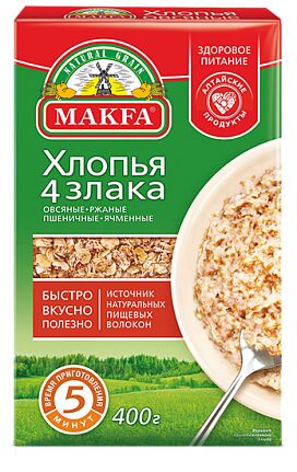 Хлопья Макфа кор. 4 злака (овс, ржан, пшенич, ячмен) 400г 1/12, шт