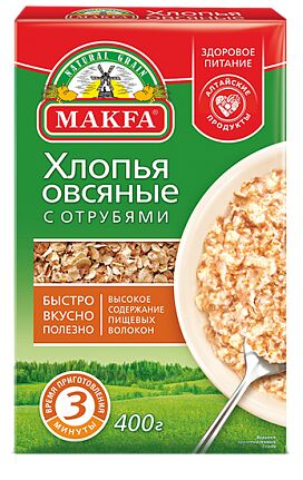 Хлопья Макфа кор. Овсяные с отрубями 400г 1/12, шт