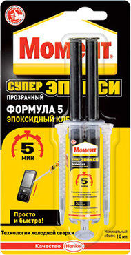 Клей эпоксидный "Момент Супер Эпокси Формула-5 Прозрачный", 14 мл. (шприц)