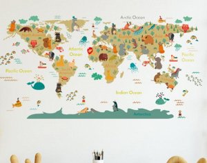 Наклейка интерьерная "Карта мира 2" для детей