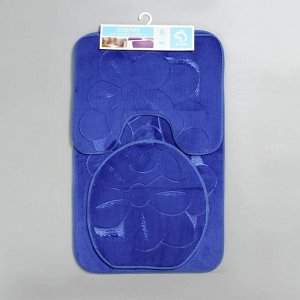 Набор ковриков для ванны и туалета Доляна, 3 шт: 36x43, 40x50, 50x80 см, цвет синий