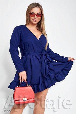 Платье мини с запахом синего цвета