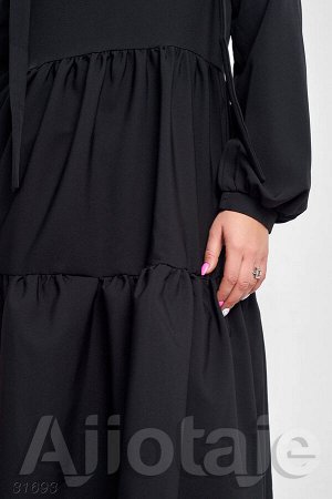 Черное платье миди с воротником аскот
