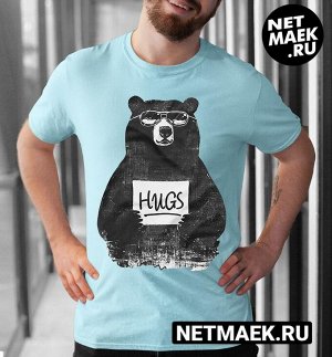 Мужская футболка с надписью hugs, цвет голубой