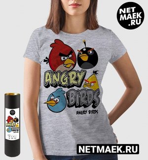 Женская футболка angry birds, цвет серый меланж