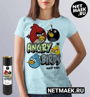 Женская футболка angry birds, цвет голубой