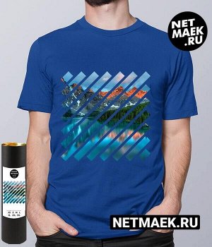 Мужская футболка Озеро и Горы DARK, цвет синий