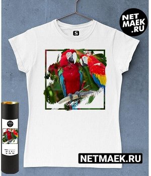 Женская футболка для девушки попугаи ара, цвет белый