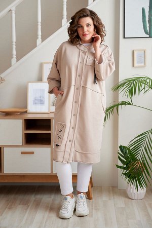 Пальто Пальто Rumoda 2019 бежевый 
Состав: Хлопок-90%; Эластан-10%;
Сезон: Весна
Рост: 164

Кардиган женский прямого силуэта из трикотажной ткани (двунитка-футер). На полочке и спинке расположены дек
