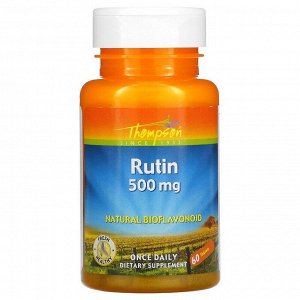 Рутин Thompson, Рутин, 500 мг, 60 таблеток. С 1932 года, Натуральные биофлавоноиды, Свежий и здоровый, Один раз в день. 
Укрепляет сосуды и предотвращает их ломкость, снижает уровень вредного холестер