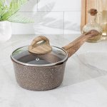 Ковш CAStA GOLD, 1,3 л съёмная ручка, стеклянная крышка, антипригарное покрытие, золотой мрамор
