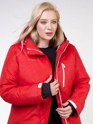 Женская зимняя горнолыжная куртка большого размера красного цвета 21982Kr